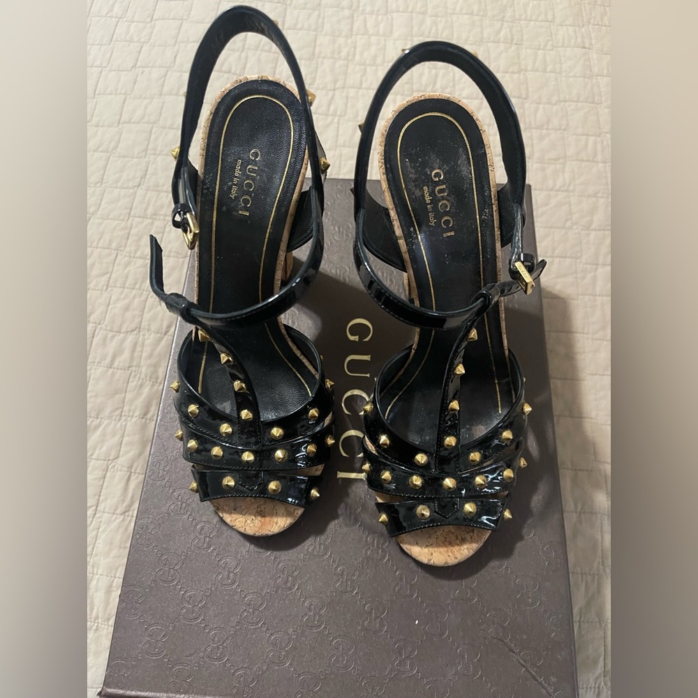 Gucci patent leather stud heel